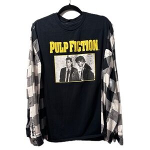 Pulp fiction upcycle plaid shirt black and white